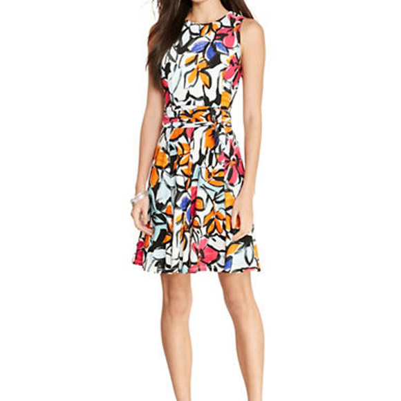 Stretch Jersey Floral Fit Flare Belted Dress 10 - Picture 3 of 3